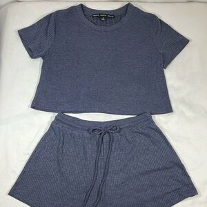 HYFVE Women’s Two Piece Cropped Lounge PJ Set Navy Blue Size S